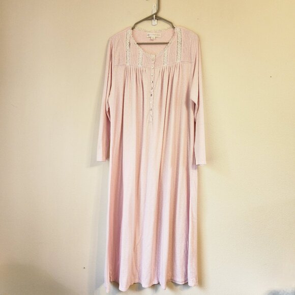 Eileen West Pink Floral Long Slv Ballet Nightgown Cottage Core Women L Classic - Picture 1 of 10